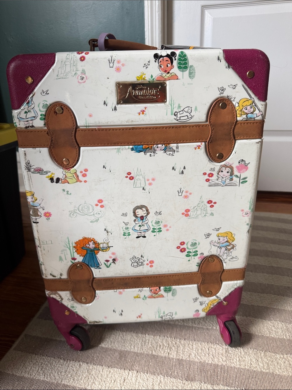 Disney White Kids Rolling Suitcase with Pink Accents